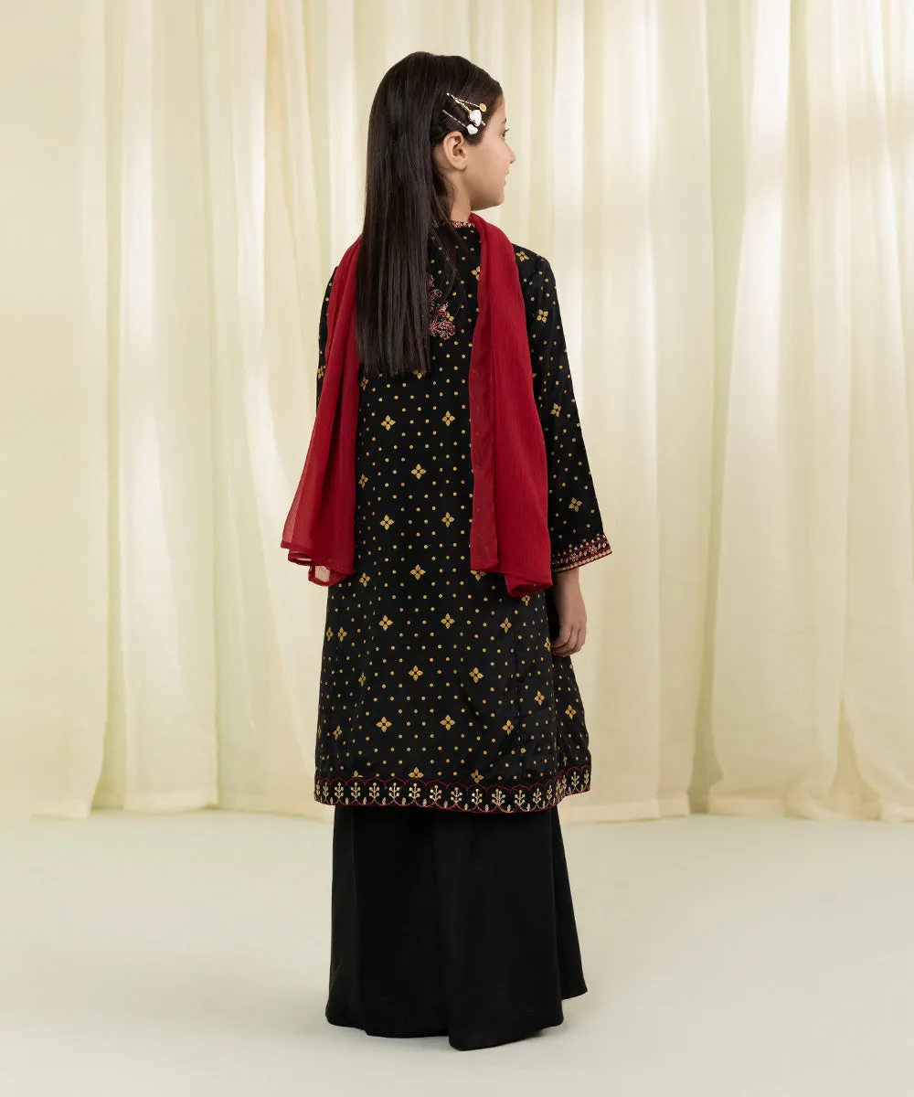 3 Piece - Embroidered Raw Silk Suit