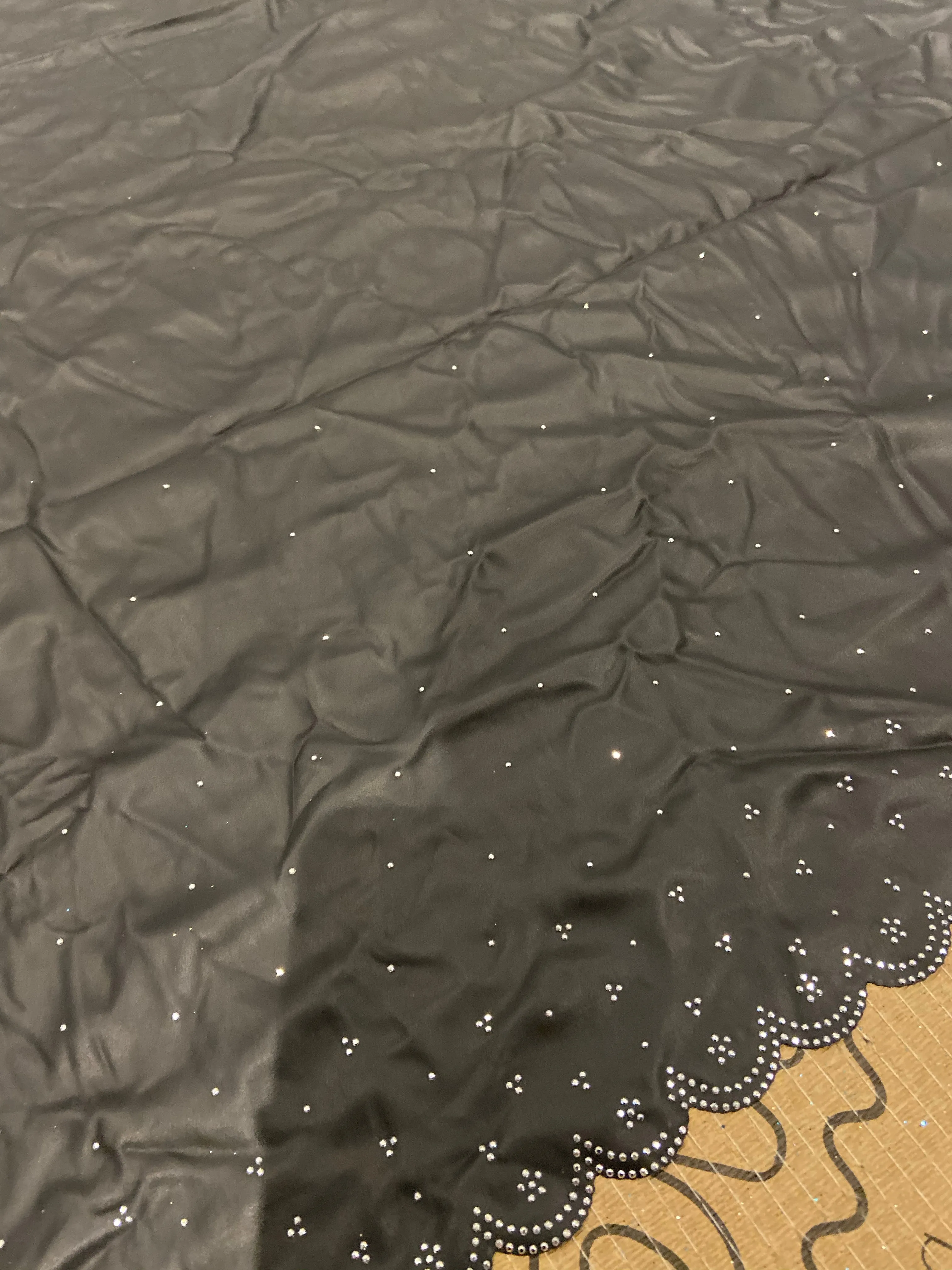 43. Boarder Silver Foil Lazer Black Polyester Fabric