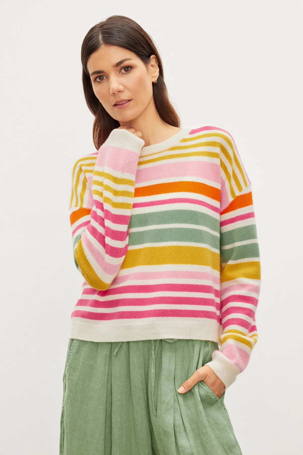 ANNY CASHMERE STRIPED CREW NECK SWEATER