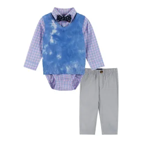 Baby Boy 4-Piece Tie Dye Plaid Vest & Pant Set | Multicolor