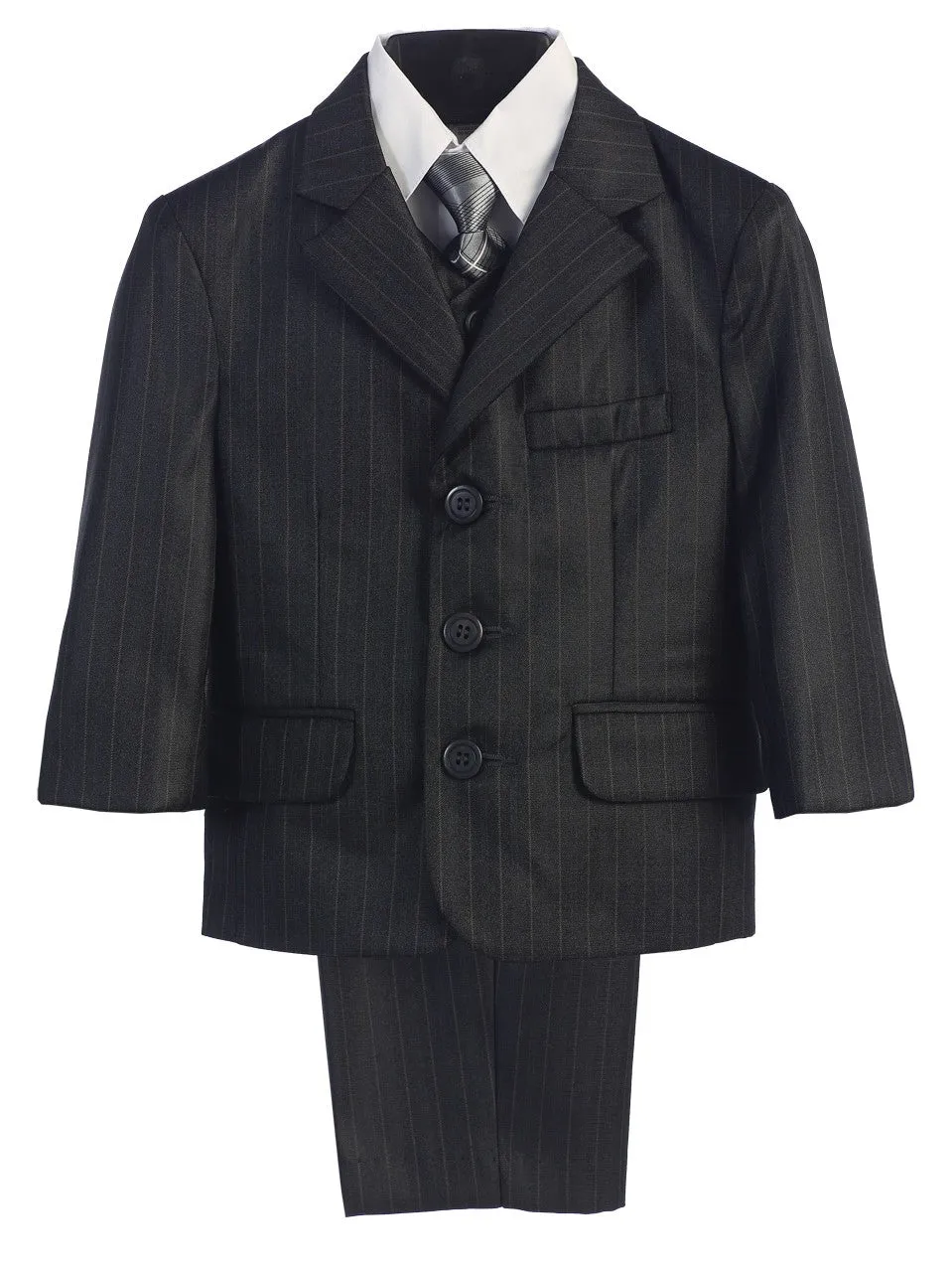 Baby Boys Dark Grey Pin-Striped Jacket Vest Shirt Pant Tie Suit 6-24M