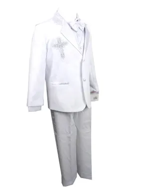 Baby Boys White Jacquard 5 Pcs Baptism Tuxedo Set 6-24 Months