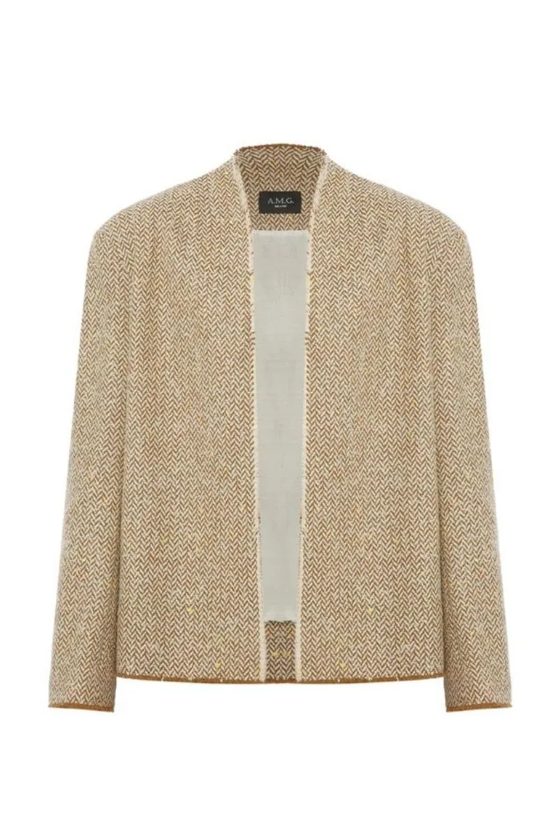 BEIGE COTTON OPEN CUT JACKET