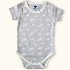 Body Suit / Onesie- Grey, Jumping Rabbit Half Sleeve - Premium Cotton