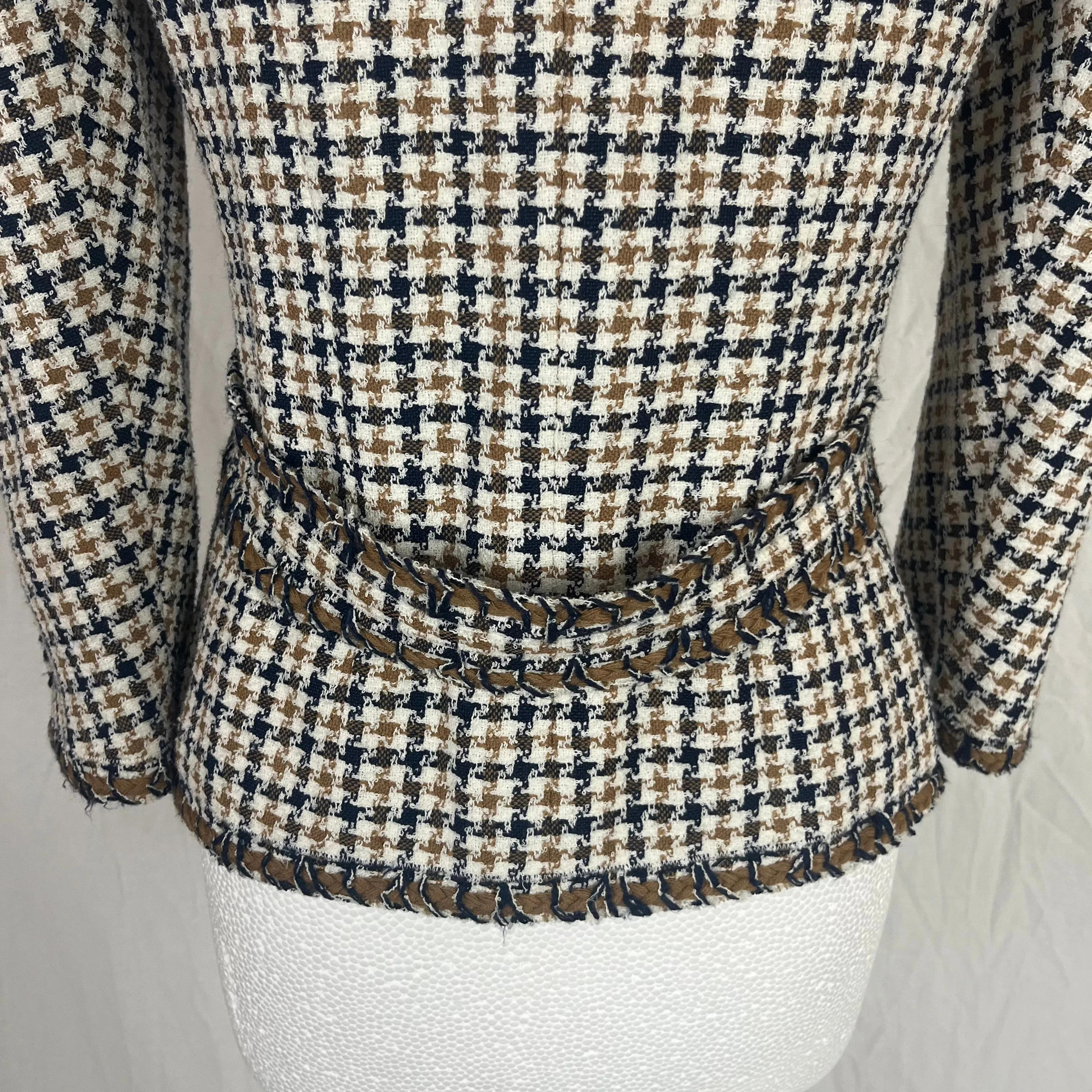 Chanel Ivory Camel & Black Check Jacket XXXS/XXS