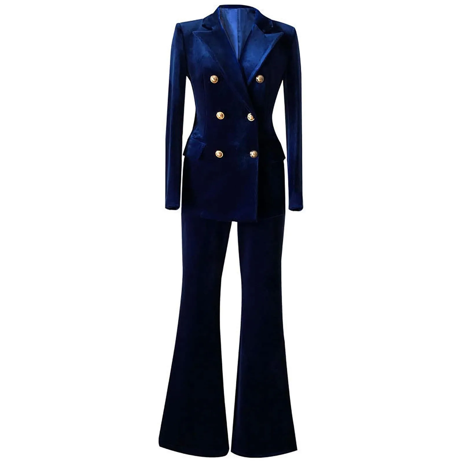 Chris Velvet Double Breasted Blazer & Flare Pants Suit Set