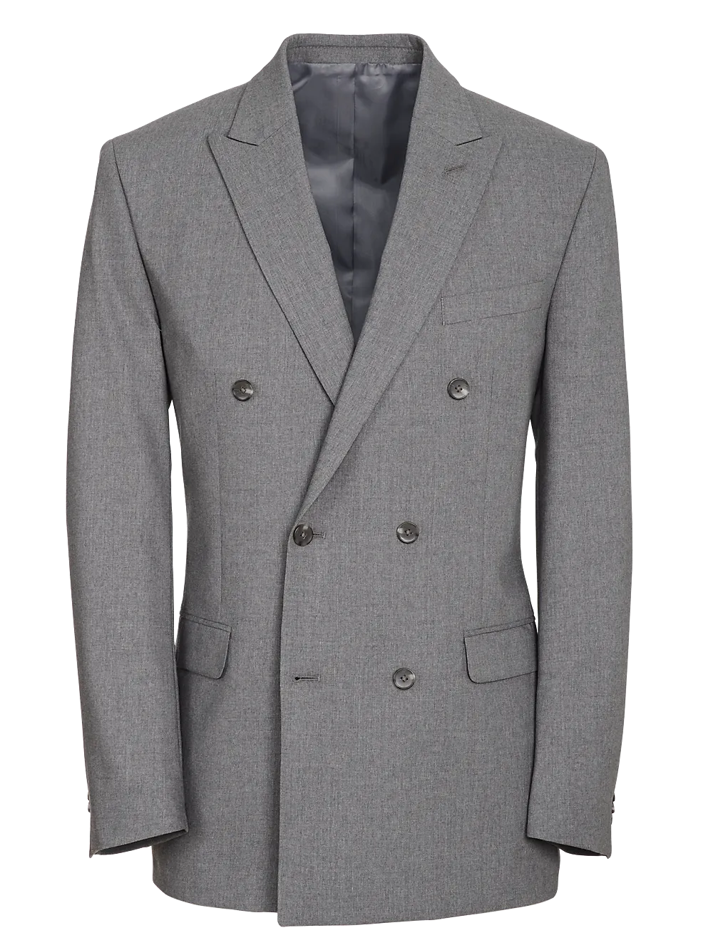 Classic Fit Essential Wool Double Breasted Peak Lapel Suit Jacket - Grey