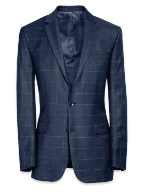 Classic Fit Essential Wool Notch Lapel Suit Jacket - Navy Windowpane