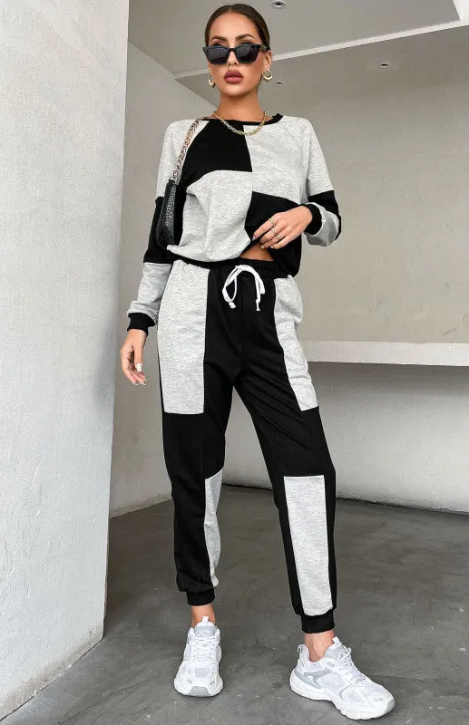 Color Block Sweater Round Neck Suit