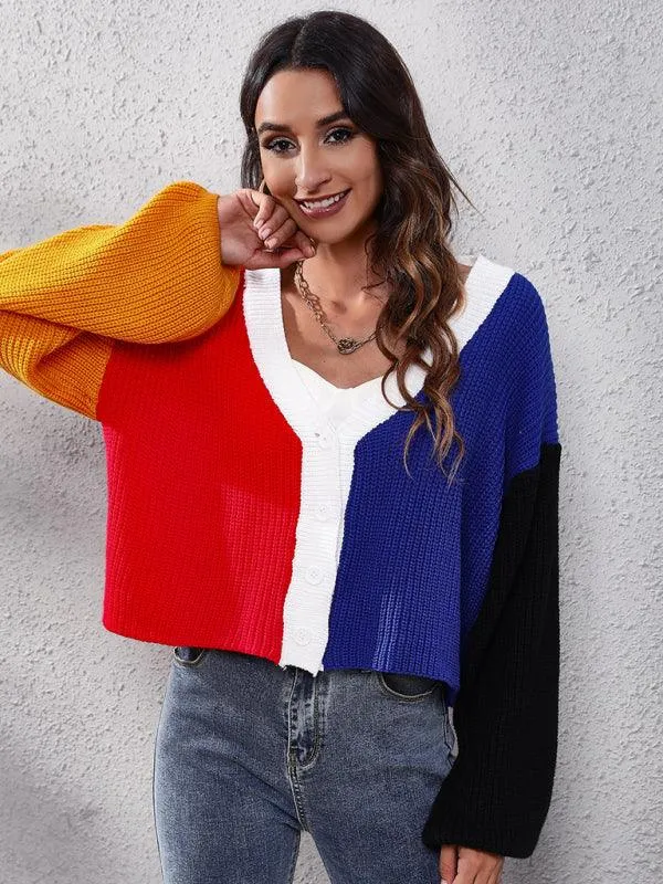 Contrast Color Knitted Cardigan Sweater