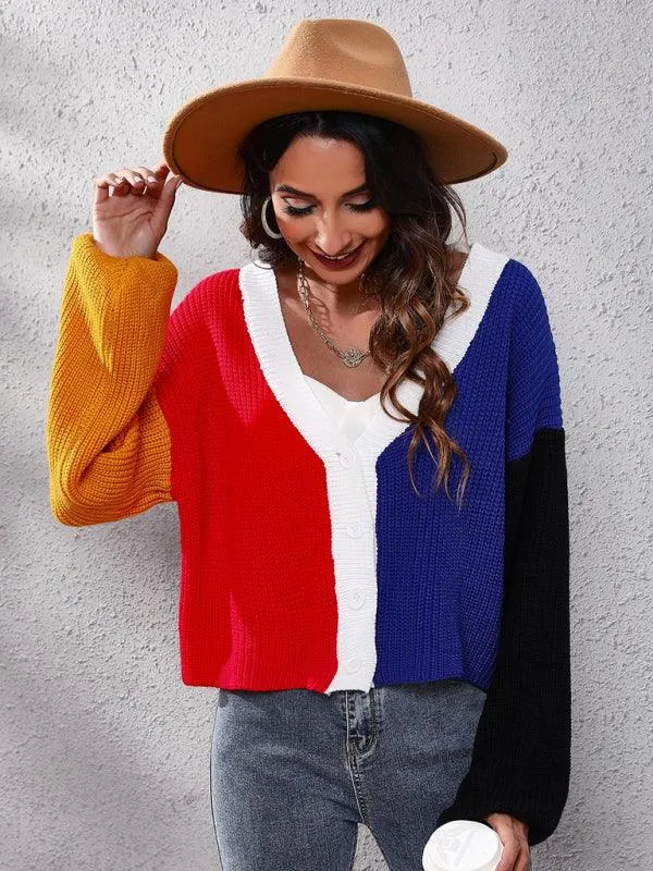 Contrast Color Knitted Cardigan Sweater