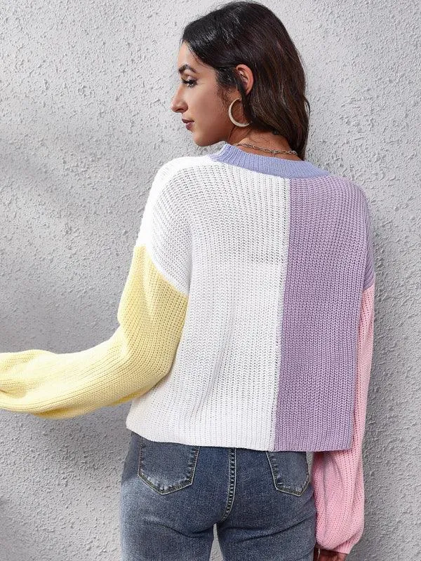 Contrast Color Knitted Cardigan Sweater