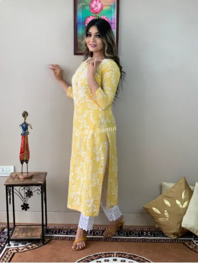 Cotton Chickankari KurtI Pant Set