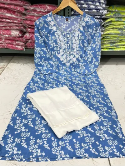 Cotton Chickankari KurtI Pant Set