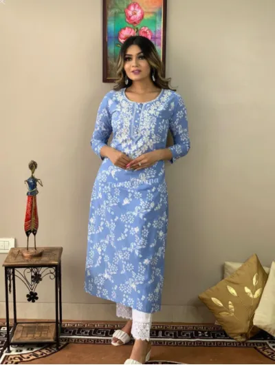 Cotton Chickankari KurtI Pant Set