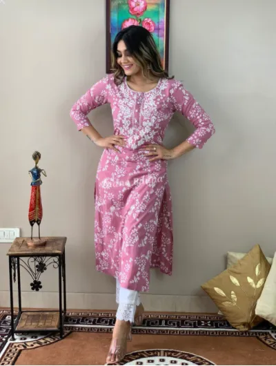 Cotton Chickankari KurtI Pant Set