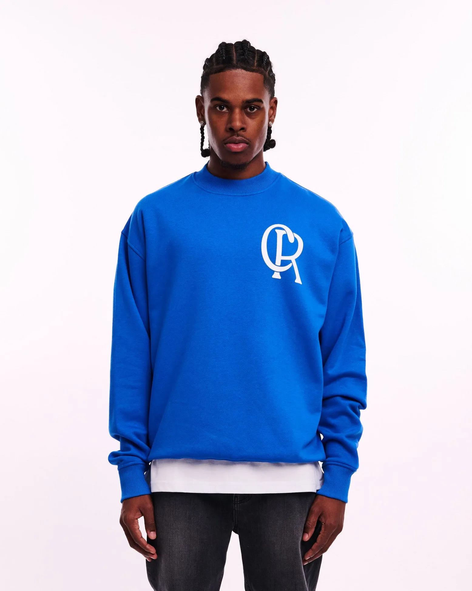 CROYEZ INITIAL SWEATER - COBALT/WHITE