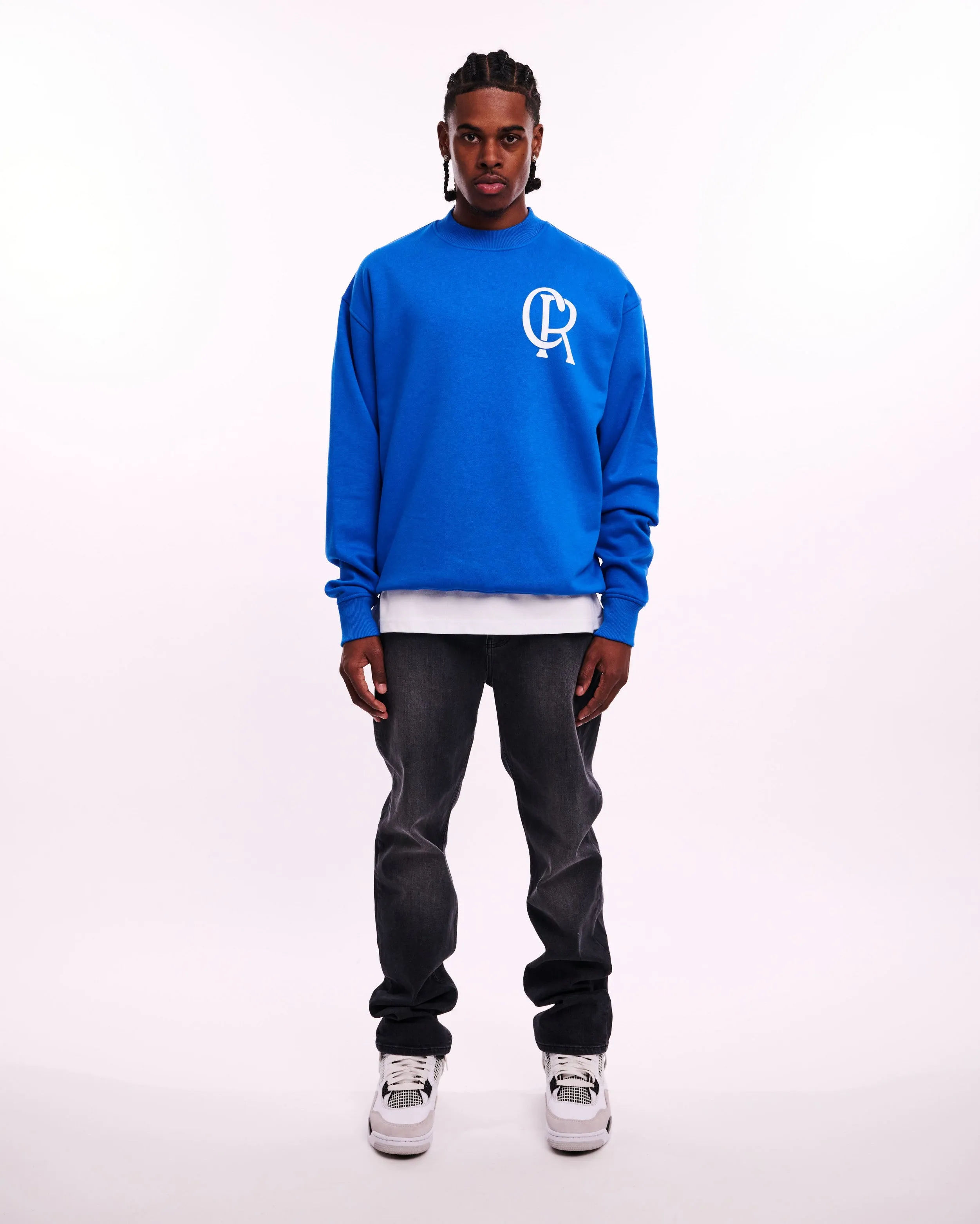 CROYEZ INITIAL SWEATER - COBALT/WHITE