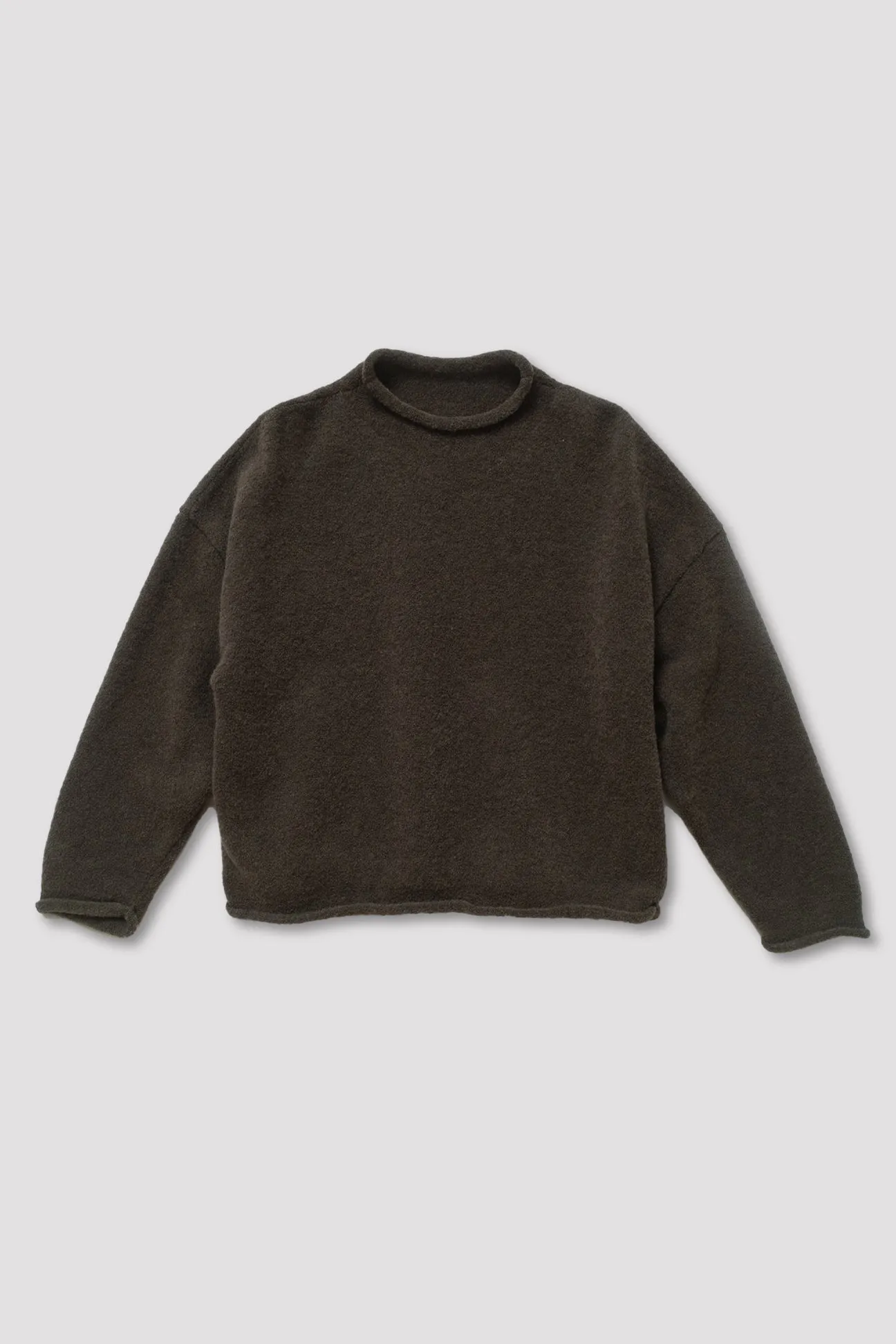 Dark Olive Boucle Rolled Sweater