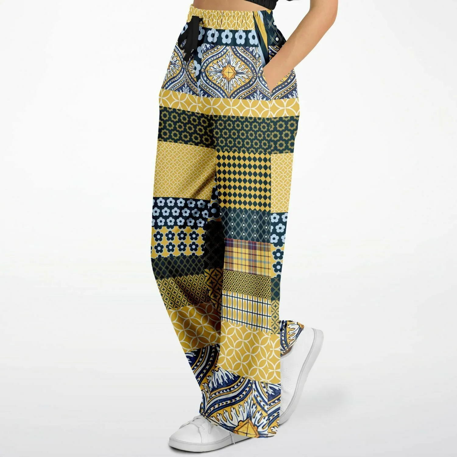 Dauphin Patchwork Print Eco-Poly Stretchy Phat Bellbottoms