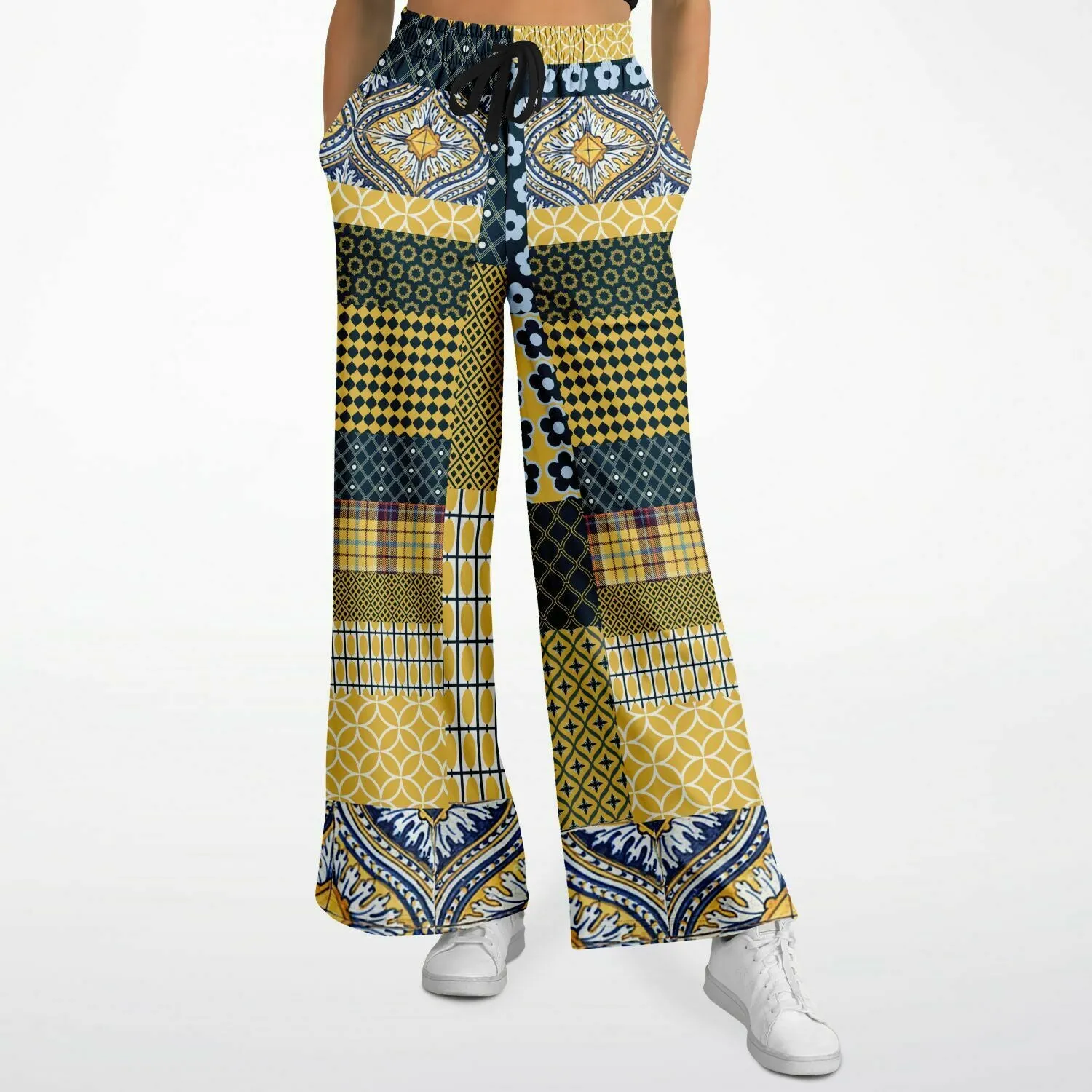 Dauphin Patchwork Print Eco-Poly Stretchy Phat Bellbottoms