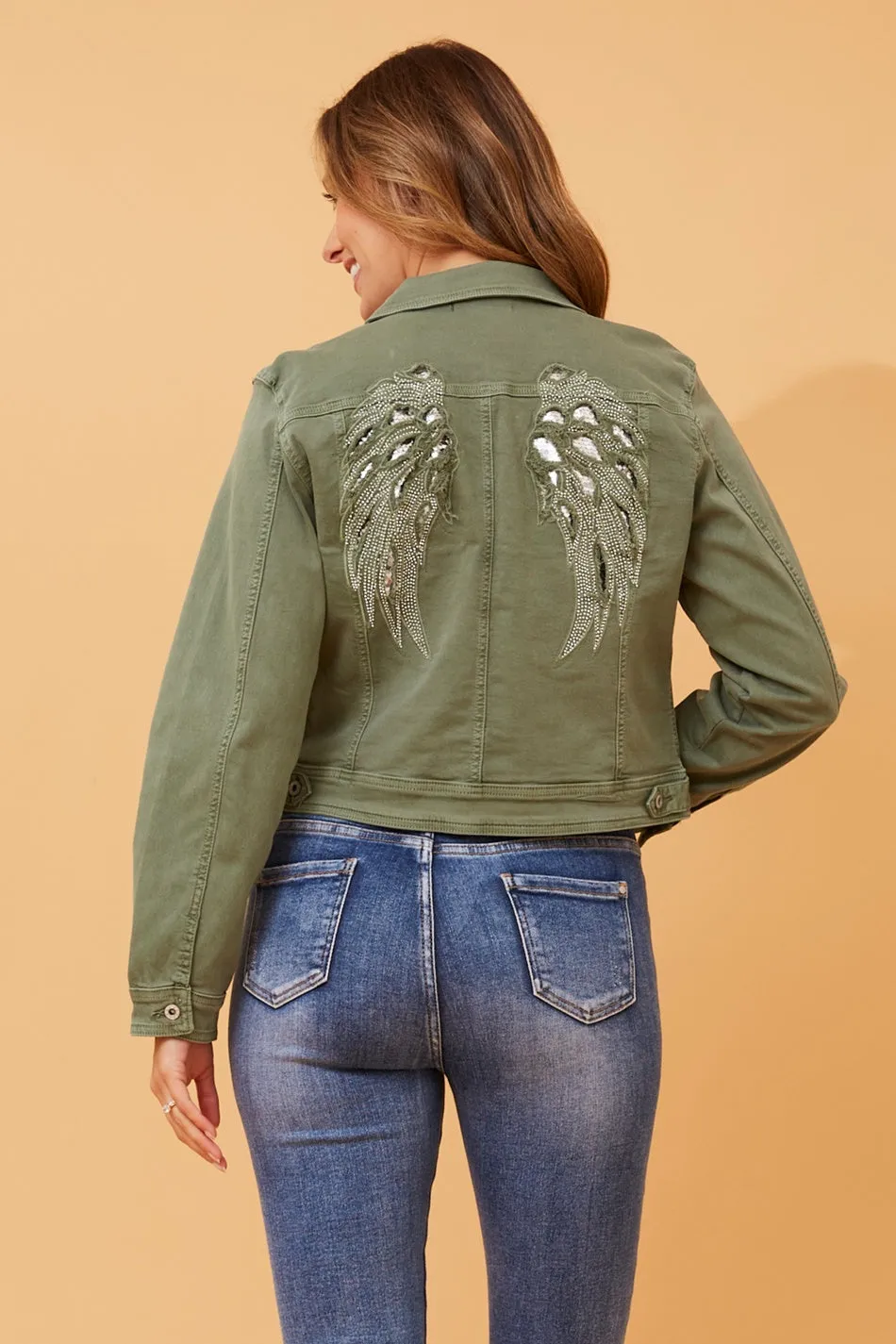 DESTINY SEQUIN WING DENIM JACKET