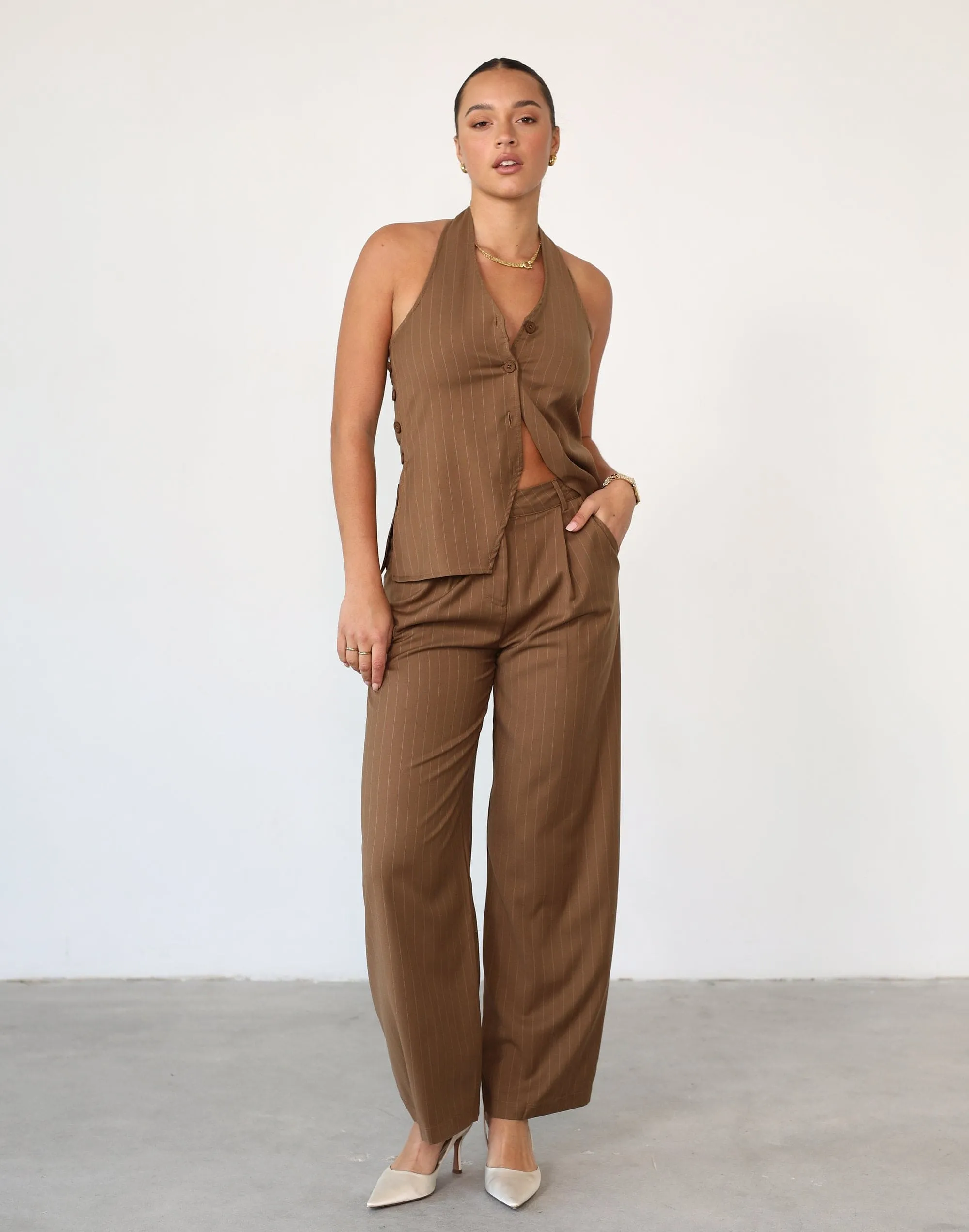 Devyn Pants (Brown Pinstripe)