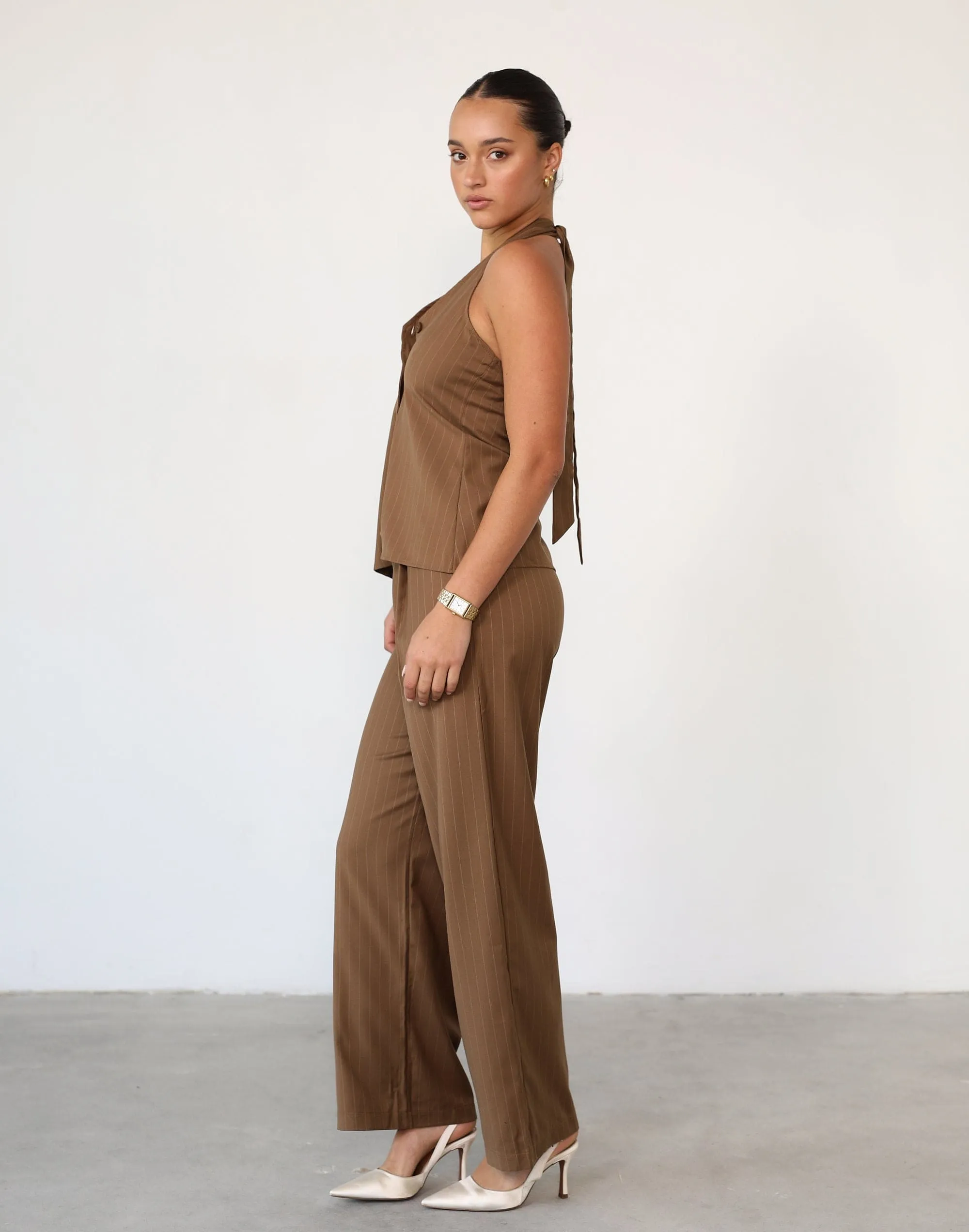 Devyn Pants (Brown Pinstripe)