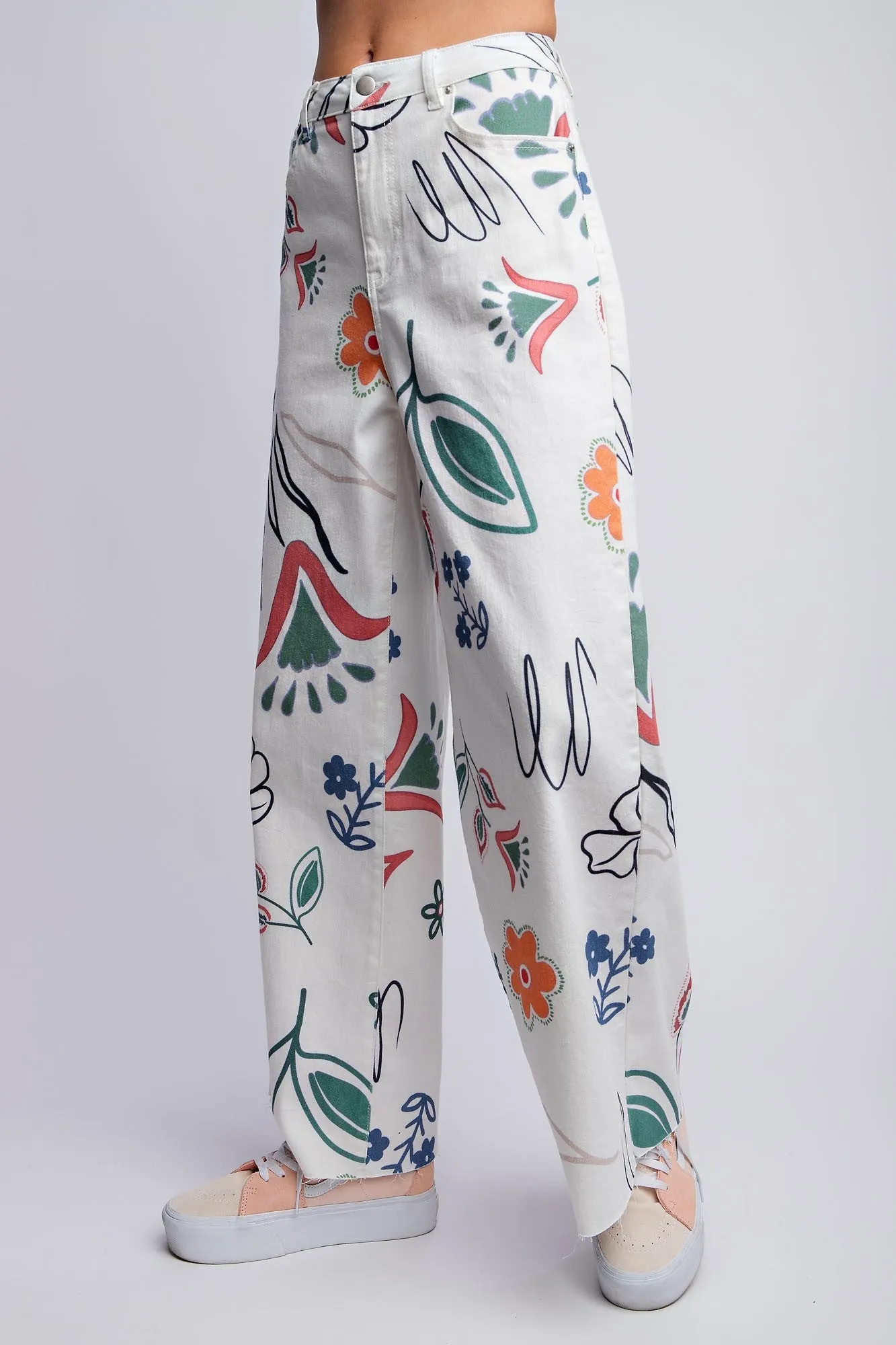 Easel Printed Washed Twill Wide Pants