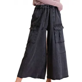 FADED BLACK WIDE LEG PANTS