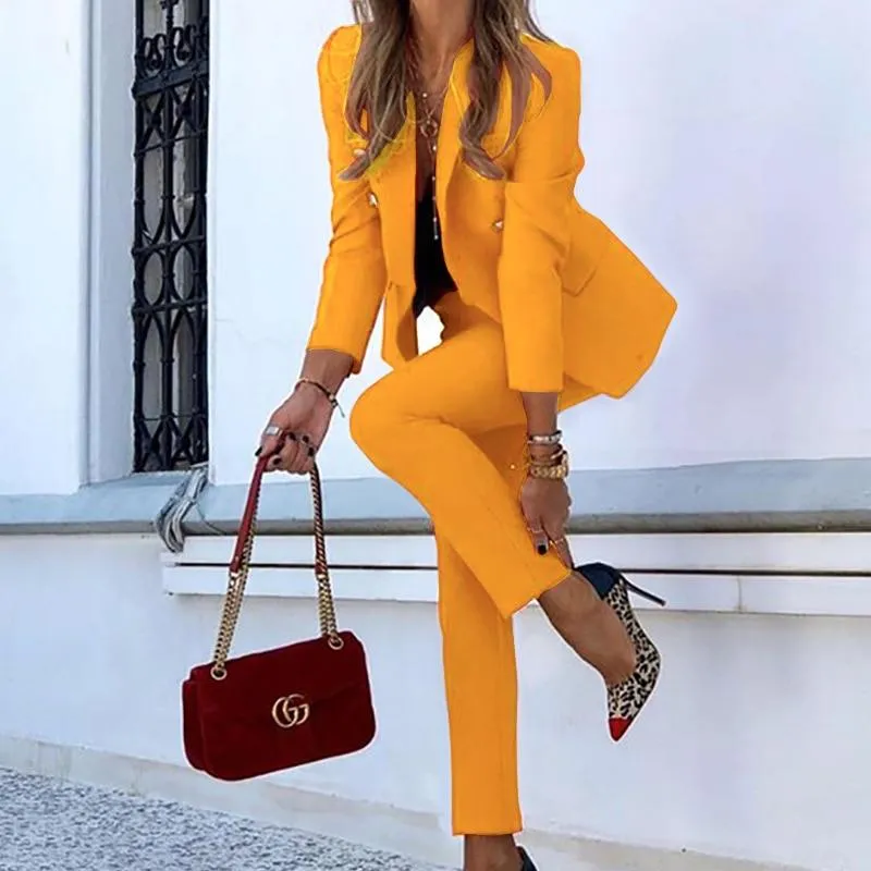 Fashion Blazer Elastic Pants Suit Office Lady Slim Elegant Pants Set