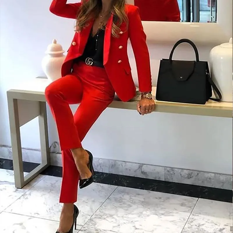 Fashion Blazer Elastic Pants Suit Office Lady Slim Elegant Pants Set