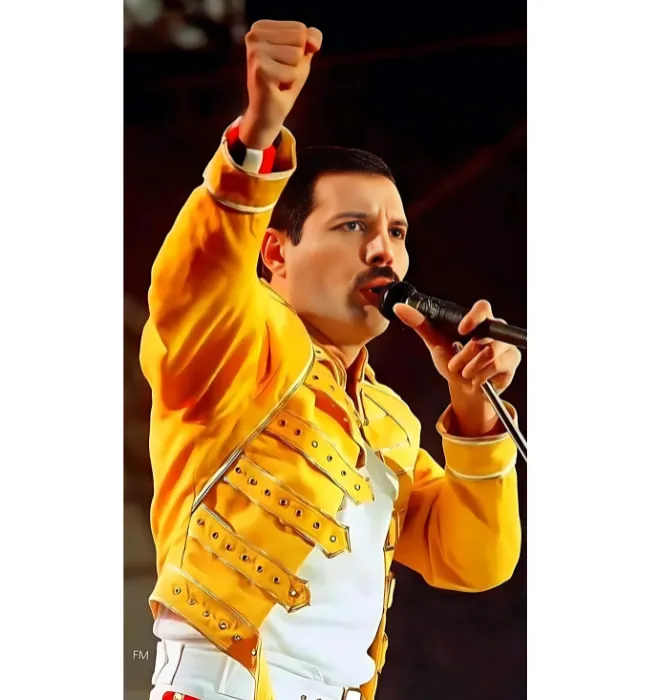 Freddie Mercury Wembley Concert Military Strap Queen Yellow Leather Biker Jacket