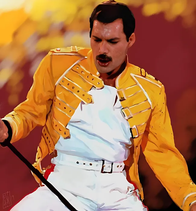 Freddie Mercury Wembley Concert Military Strap Queen Yellow Leather Biker Jacket