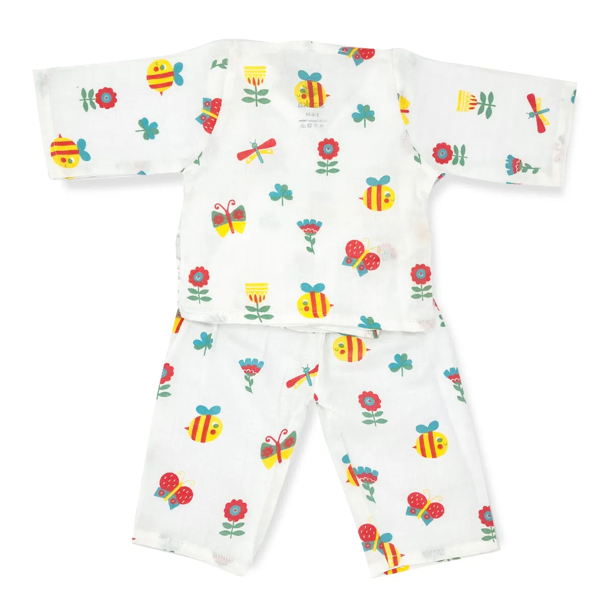 Full Sleeve Kimono Baby Night Suit /Pyjama Set -Organic Muslin -Garden