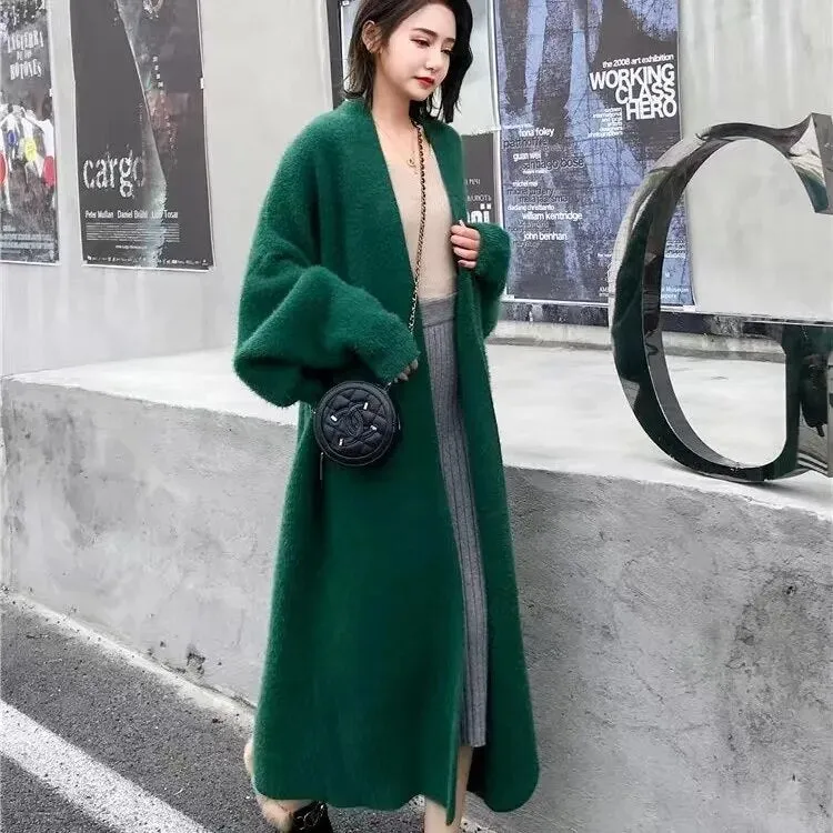 Getadme Imitation Mink Long Cardigan Women Casual Loose Soft Sweater Gilet Elegant Fall Winter Fluffy Knitwear Jackets Warm Knit