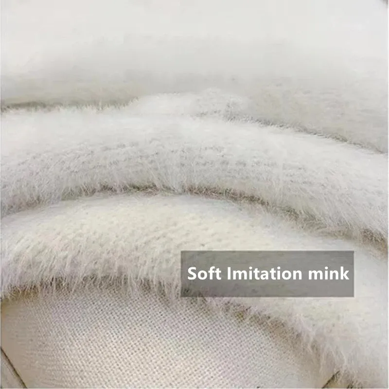 Getadme Imitation Mink Long Cardigan Women Casual Loose Soft Sweater Gilet Elegant Fall Winter Fluffy Knitwear Jackets Warm Knit