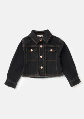 Girls Black Full Sleeves Denim Jacket