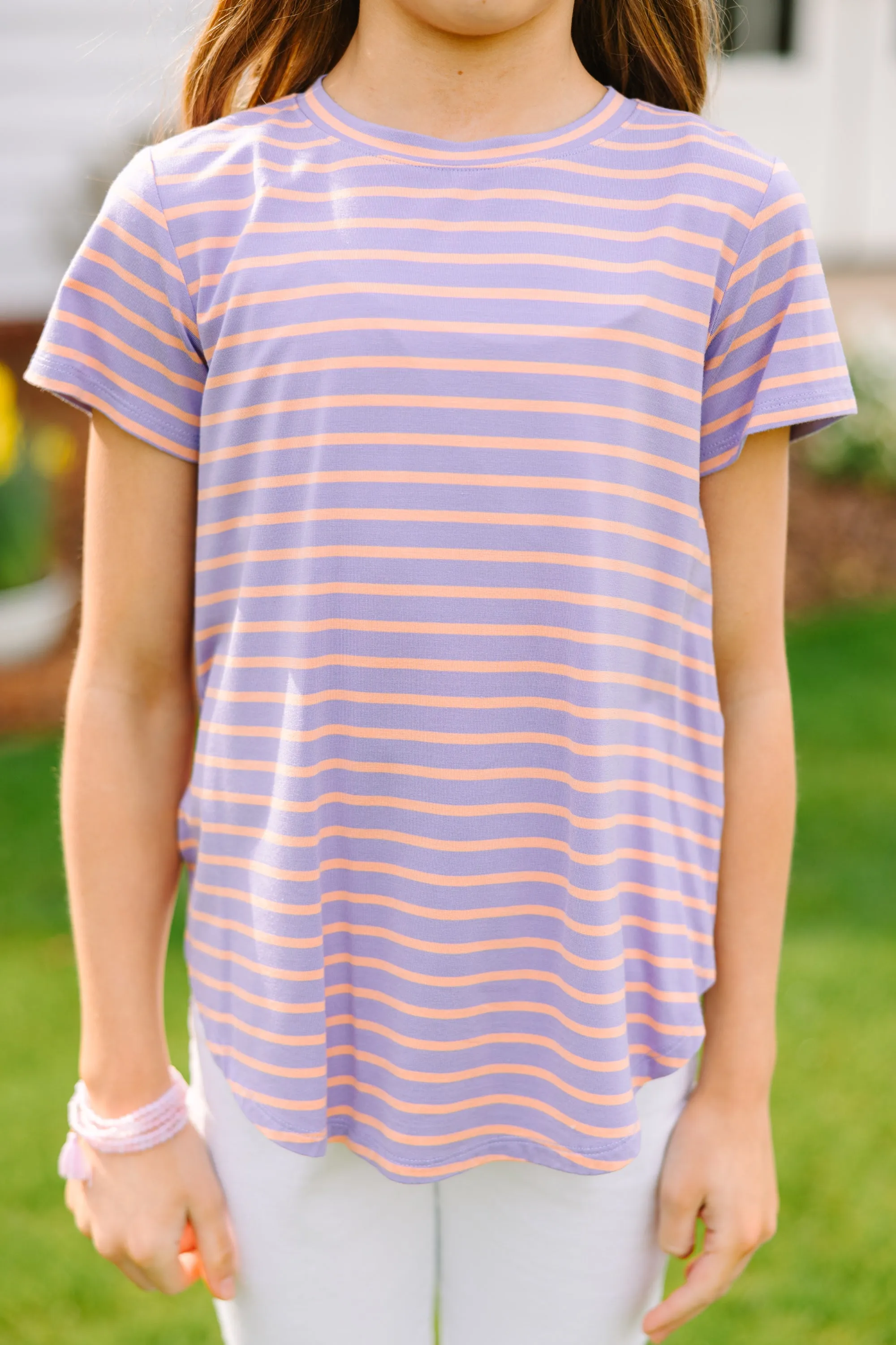 Girls: Let's Meet Later Lavender Purple Striped Top