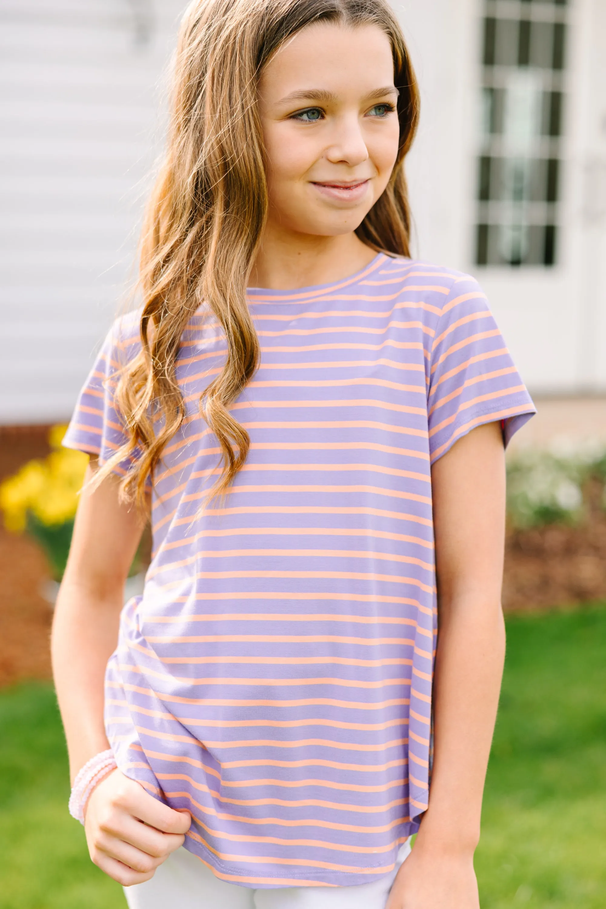 Girls: Let's Meet Later Lavender Purple Striped Top