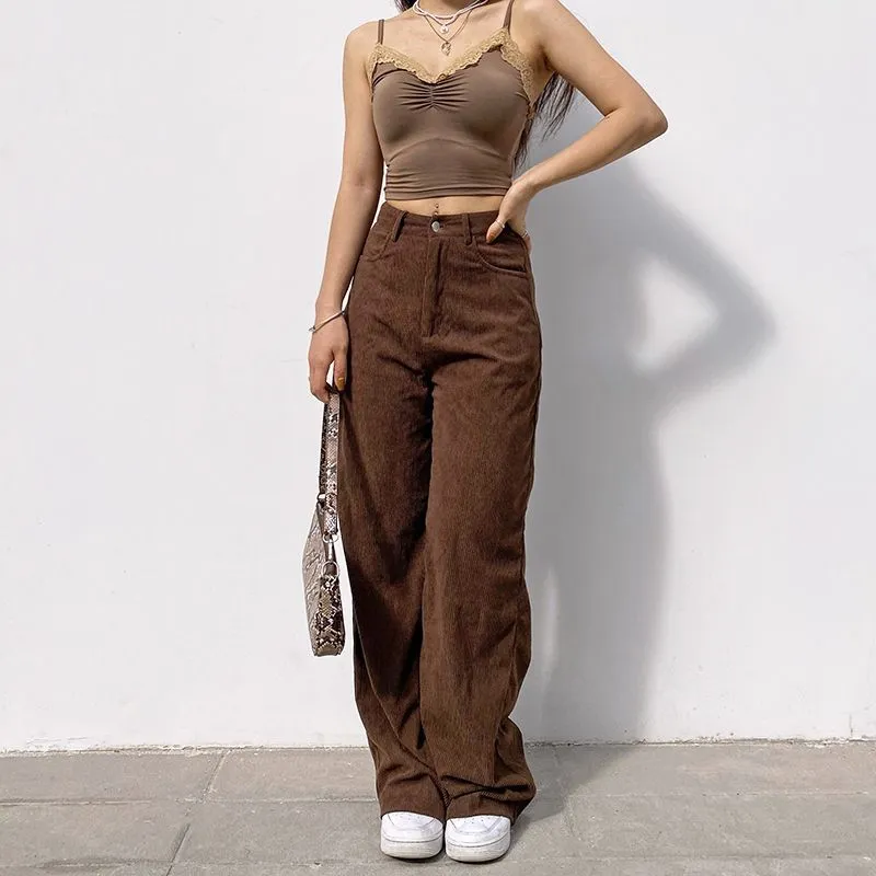 High-Waist Corduroy Wide Leg Pants dd10