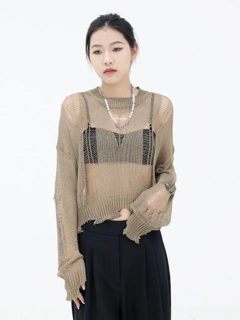 Izumi Destroyed Knit Sweater - Khaki