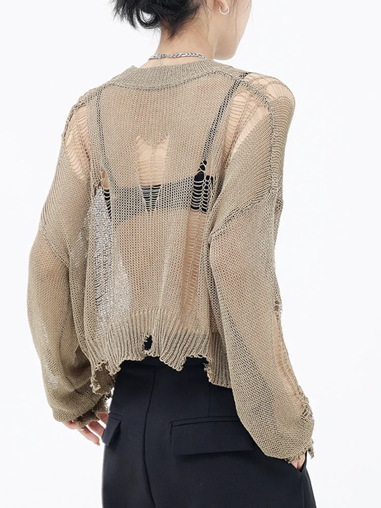 Izumi Destroyed Knit Sweater - Khaki