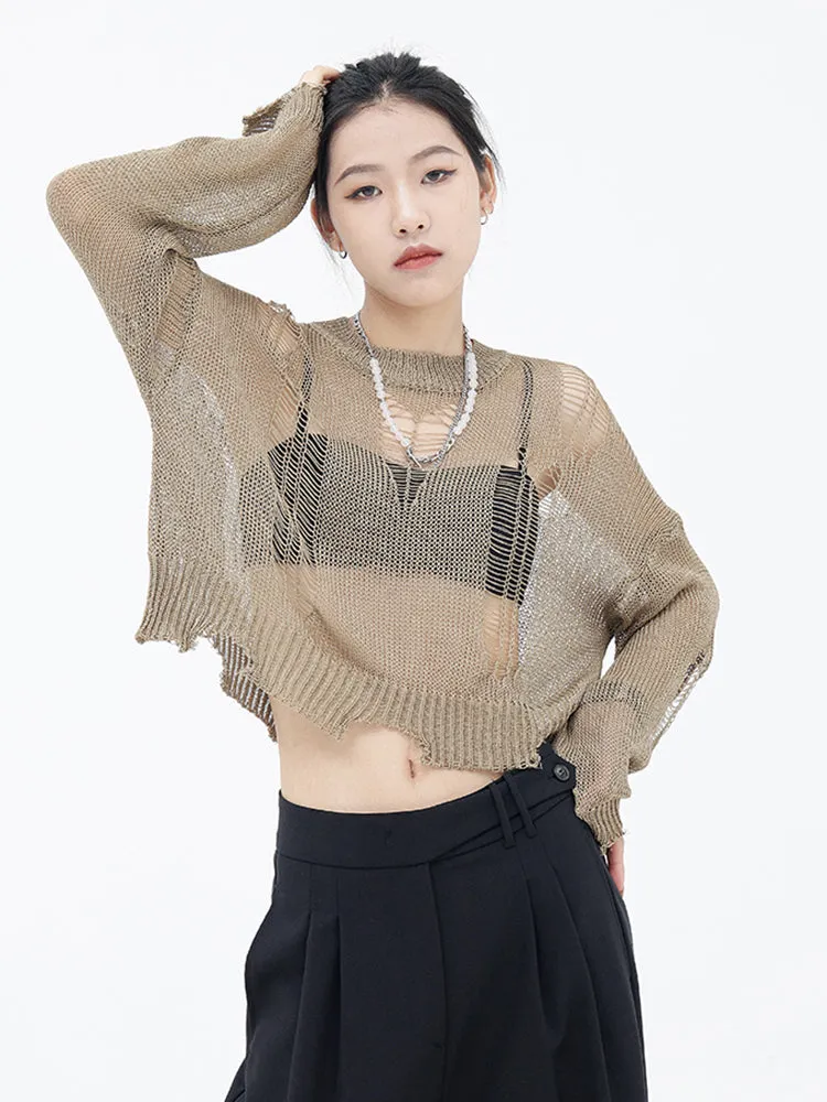 Izumi Destroyed Knit Sweater - Khaki