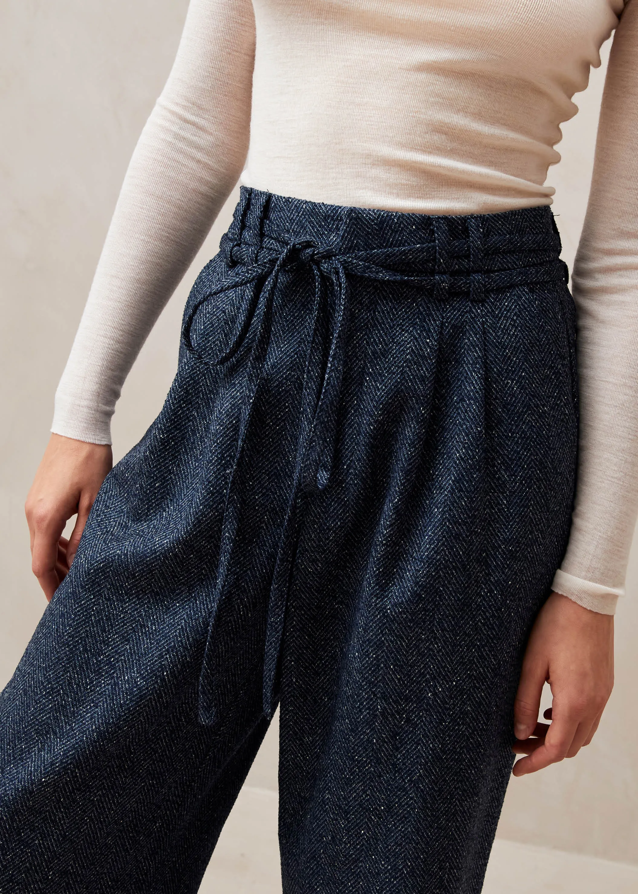 Kathy Herringbone Navy Pants