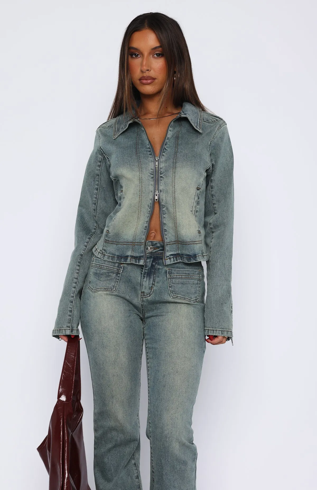 Kayla Denim Jacket Brown Blue Wash