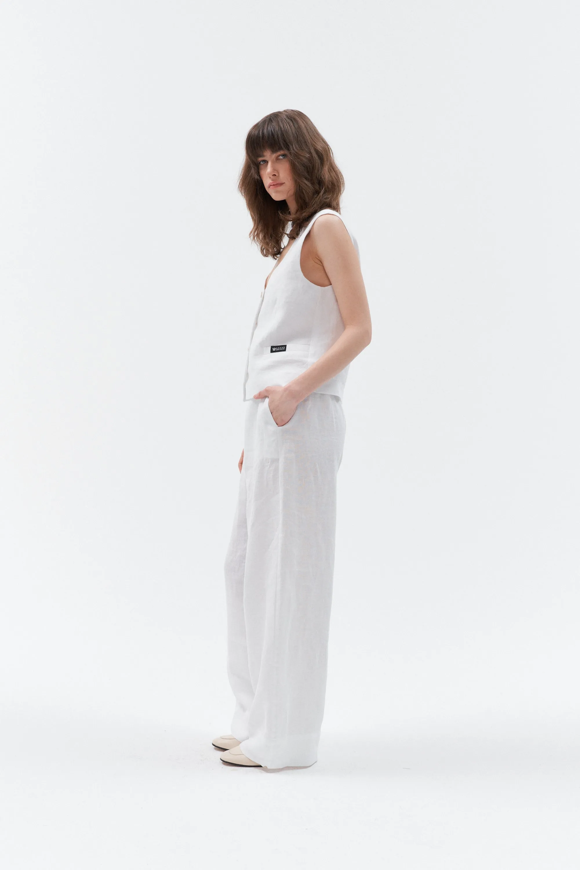 Linen pants with golden stripe "Impresionante" (Black&White)