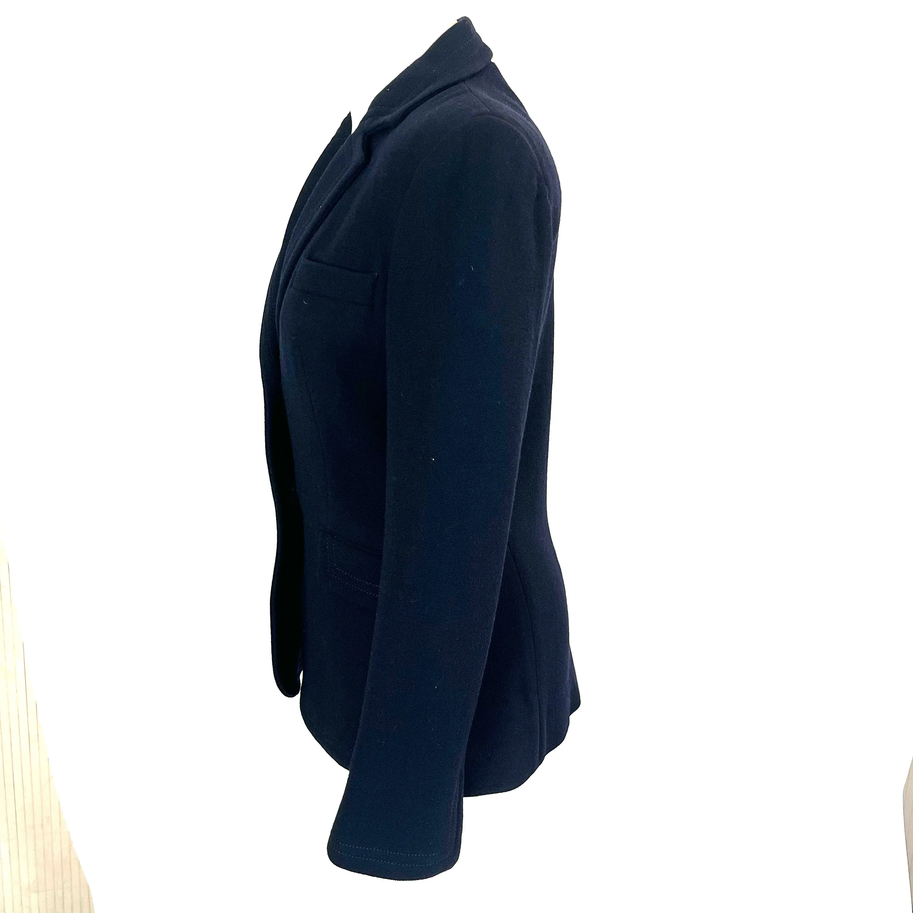 Loro Piana Navy Wool Crepe Topstitched Jacket M