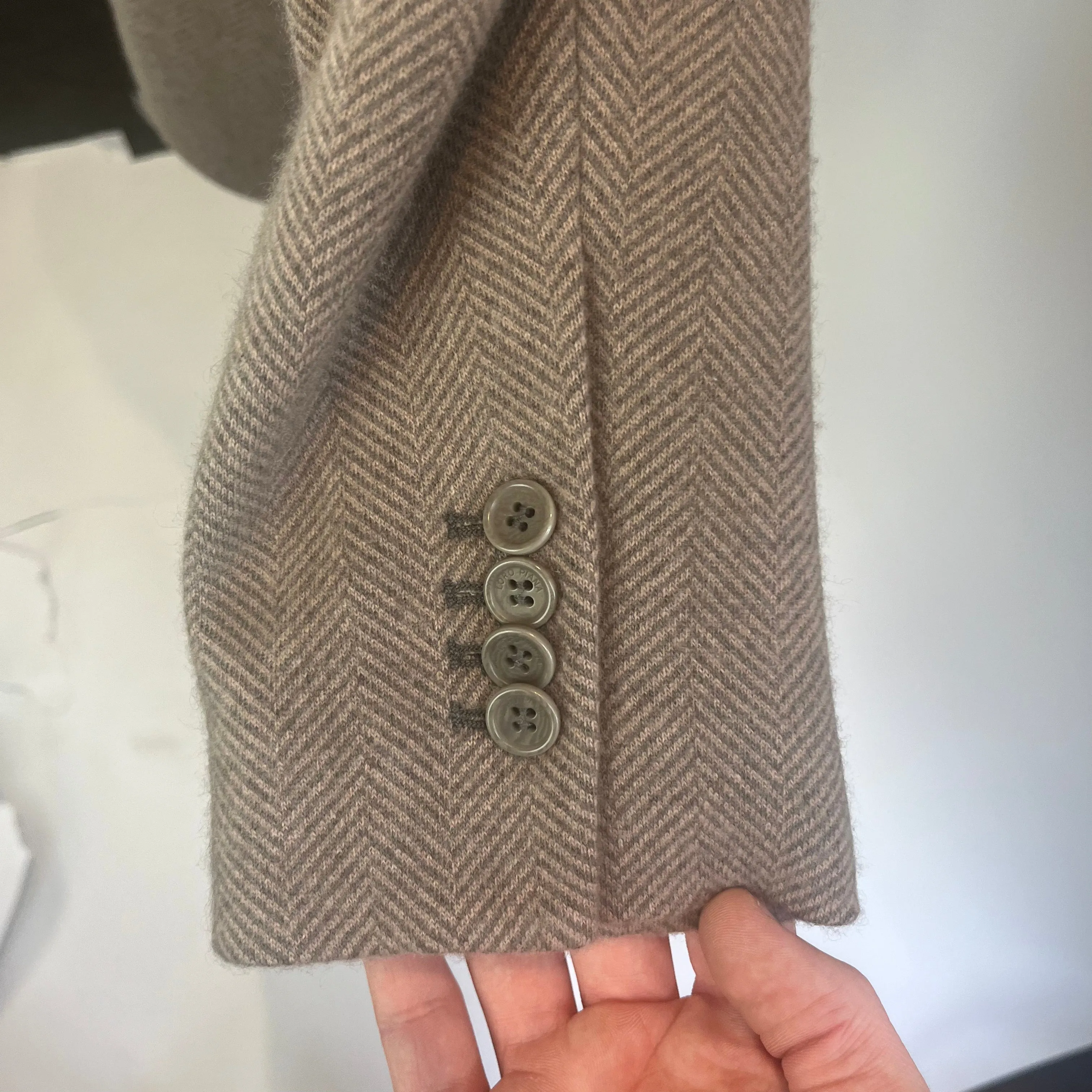 Loro Piana Taupe & Grey Herringbone Knit Cashmere Jacket S