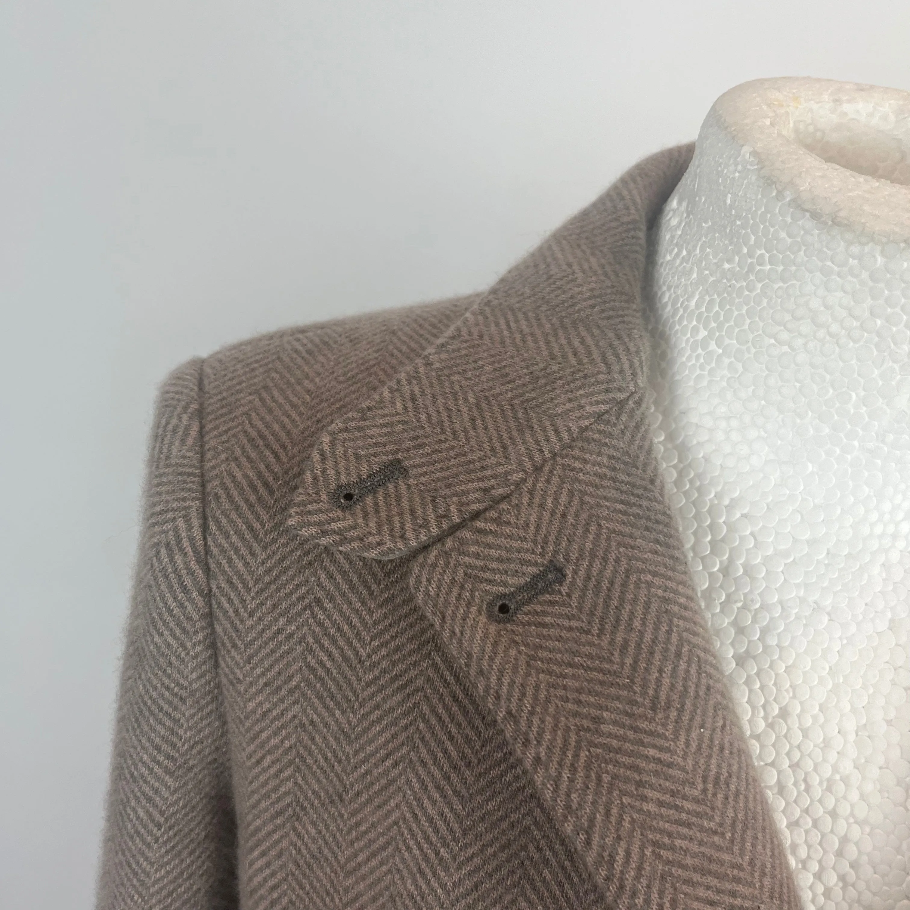 Loro Piana Taupe & Grey Herringbone Knit Cashmere Jacket S